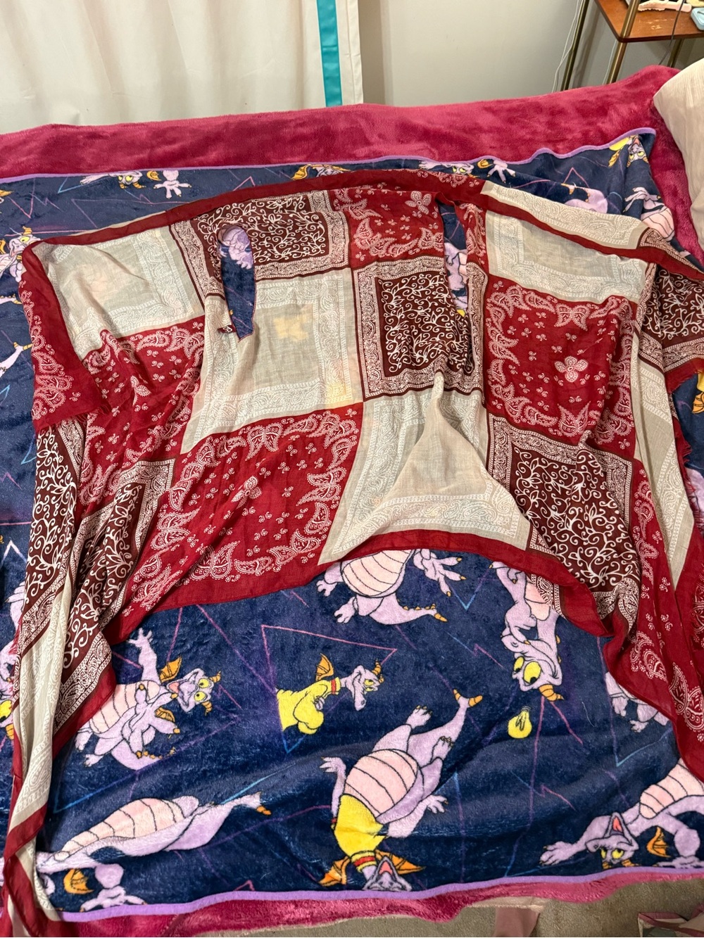 Source Unknown Red and Cream Patchwork Bandana Shrug